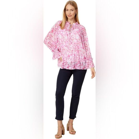 Vince Camuto Pleated Mesh Peasant Blouse - Picture 12 of 12